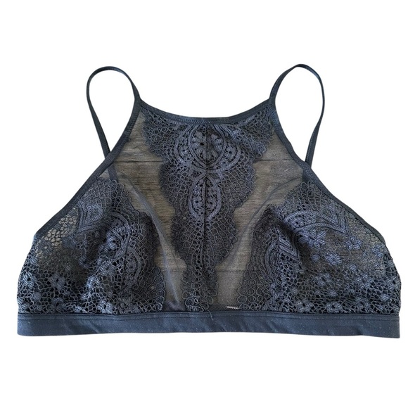 Victorias Secret size Medium Black Lace High Neck Halter Bralette Bra Sexy - Picture 1 of 3